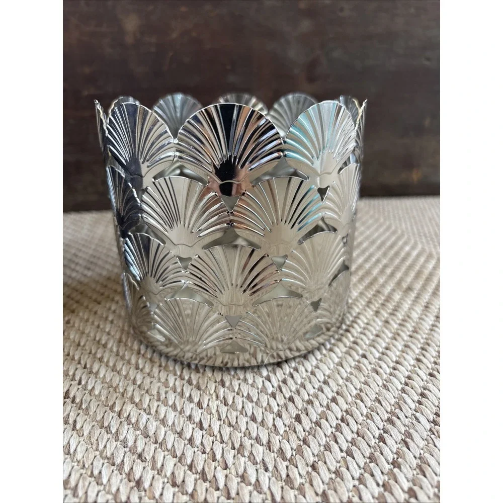 PARTYLITE SEASHELLS METAL JAR CANDLE HOLDER  HOME DECOR